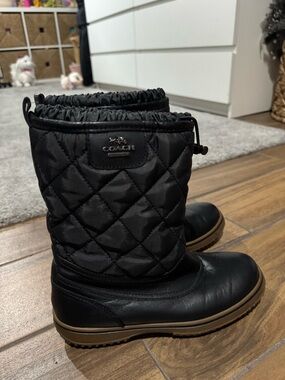 Coach Black Quilted Nylon and Leather Winter Boots